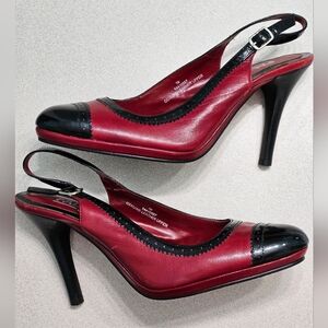 Vintage Carlos Falchi Red Black Slingback Heels | Whimsigoth Pin Up Sz 8